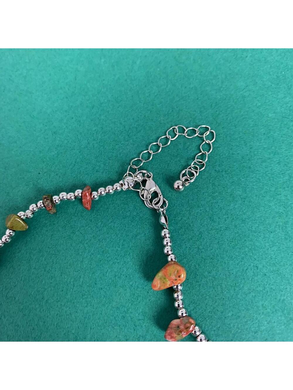 Y2k 2000s style Earth Tone Star Rock Silver Beaded Pendant Necklace. Chain is - Picture 7 of 7